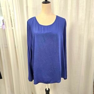 2/$30 Tommy Hilfiger Navy Blue‎ Jersey Knit Pullover Womens Sz XL Bedazzled